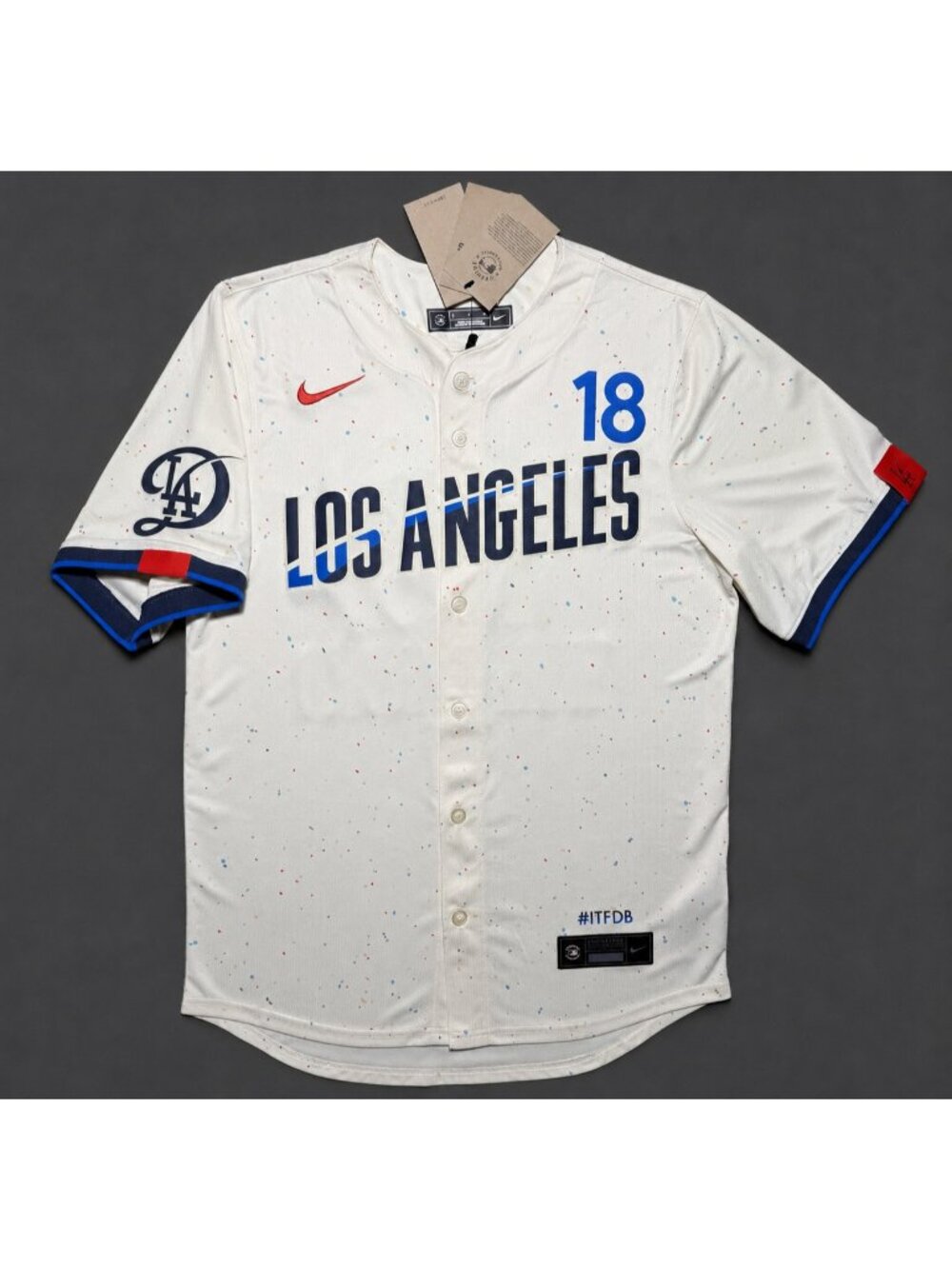 MLB Los Angeles Dodgers City Connect Yoshinobu Yamamoto #18 Sewn Jersey 2XL NWT